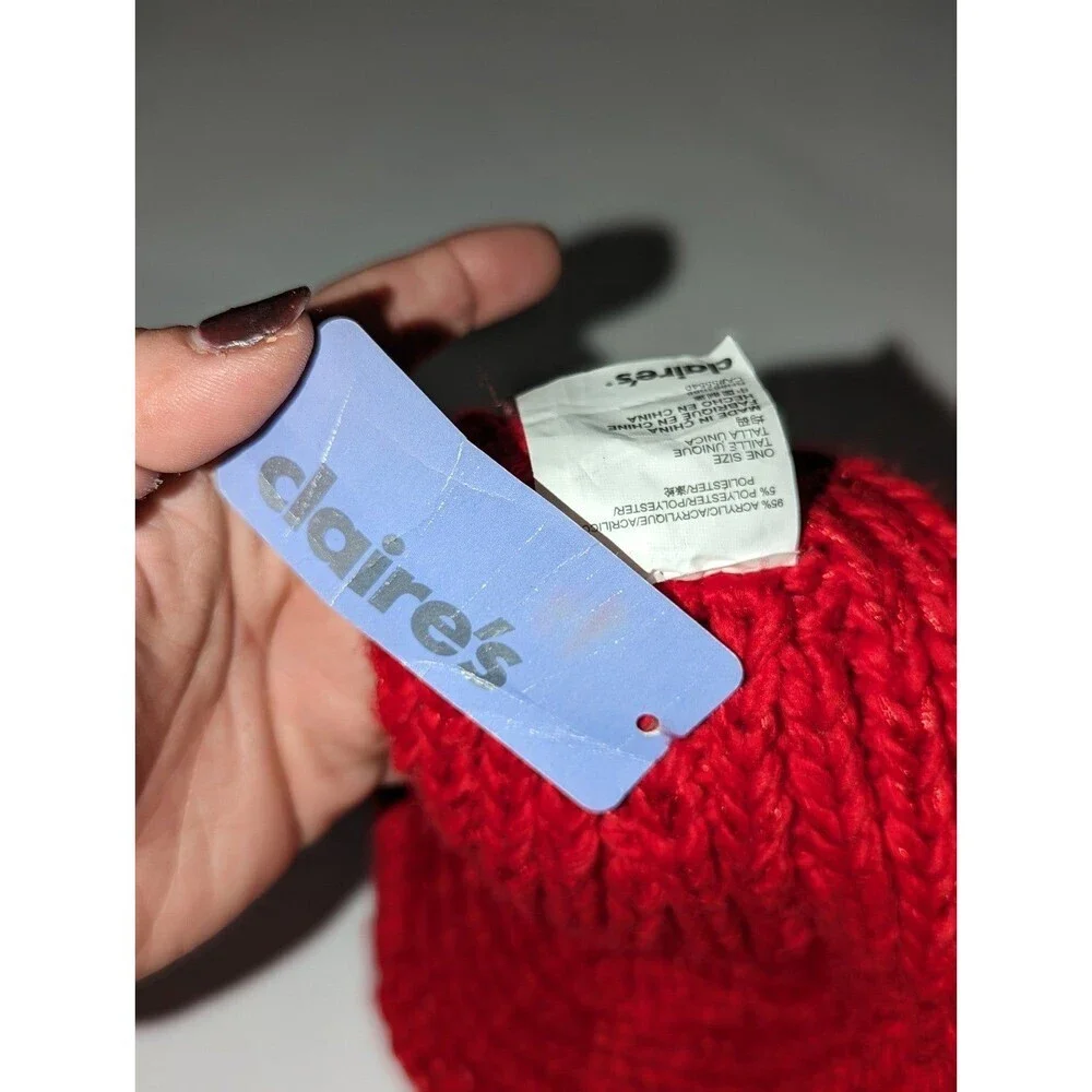 Claire's Red knit Headband ear cover with sequins and flower‎